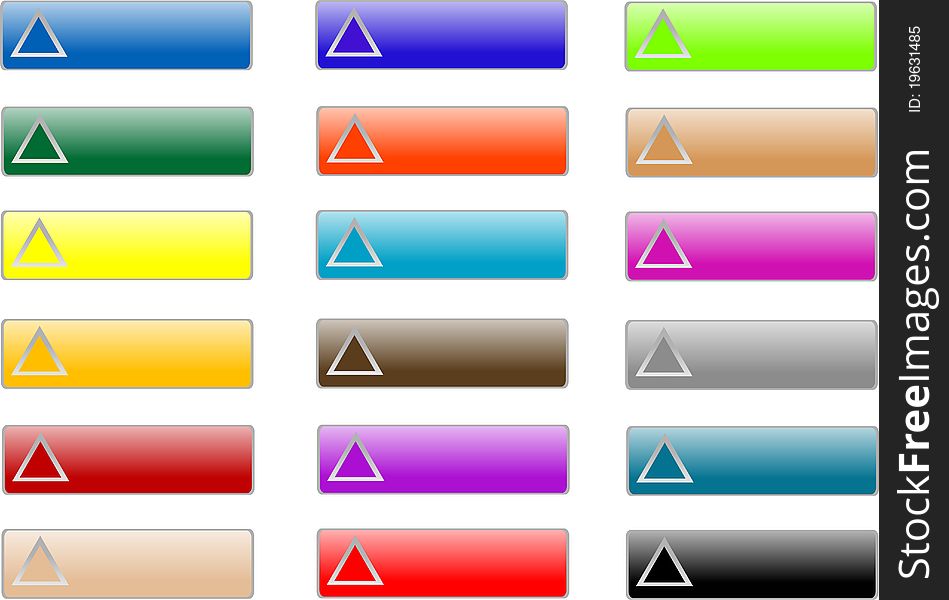 Rectangular various colored buttons set of glossy icon. Rectangular various colored buttons set of glossy icon