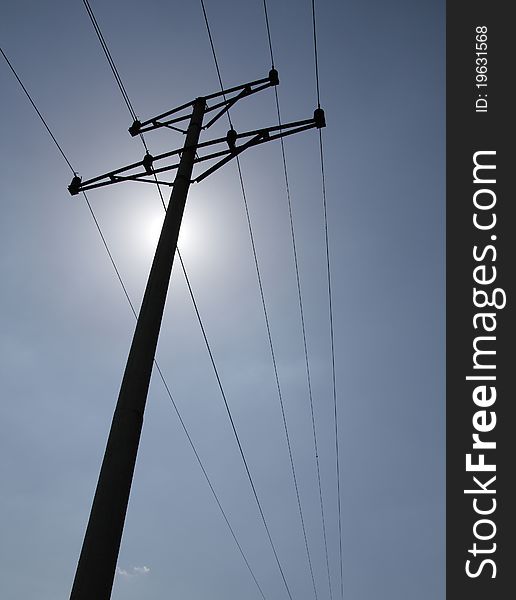 Power poles in the blue sky