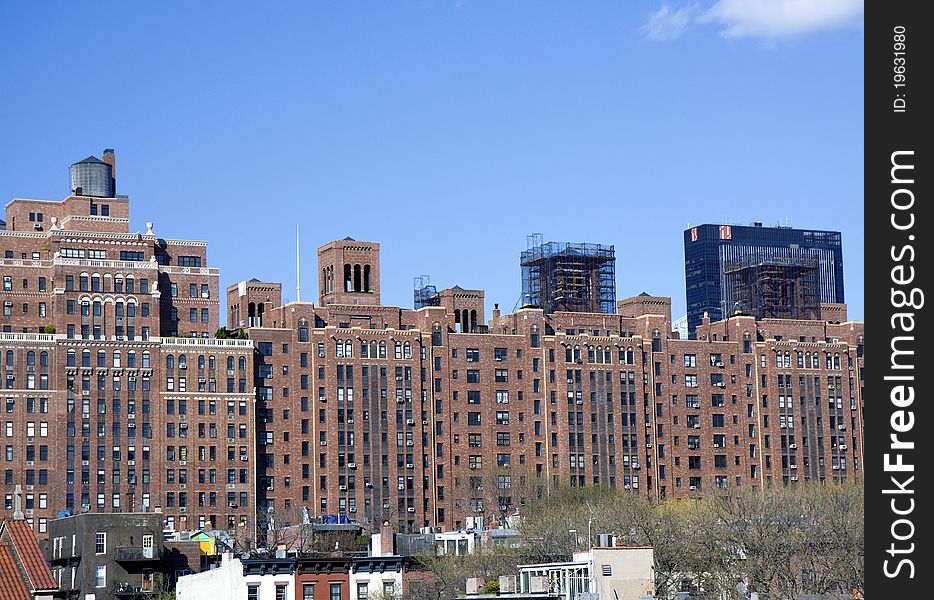 New York City city buildings and roofs next to the High Line. New York City city buildings and roofs next to the High Line