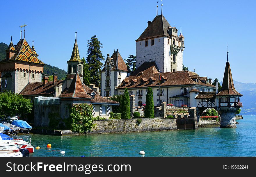 Oberhofen Castle on Lake Thun, Switzerland.