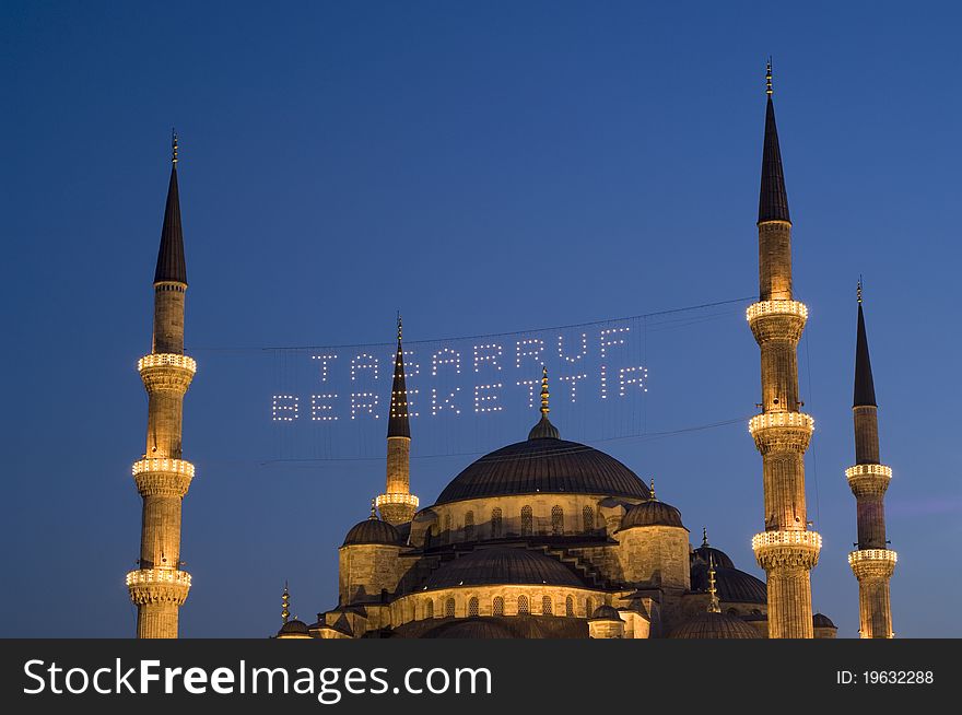 blue mosque at night