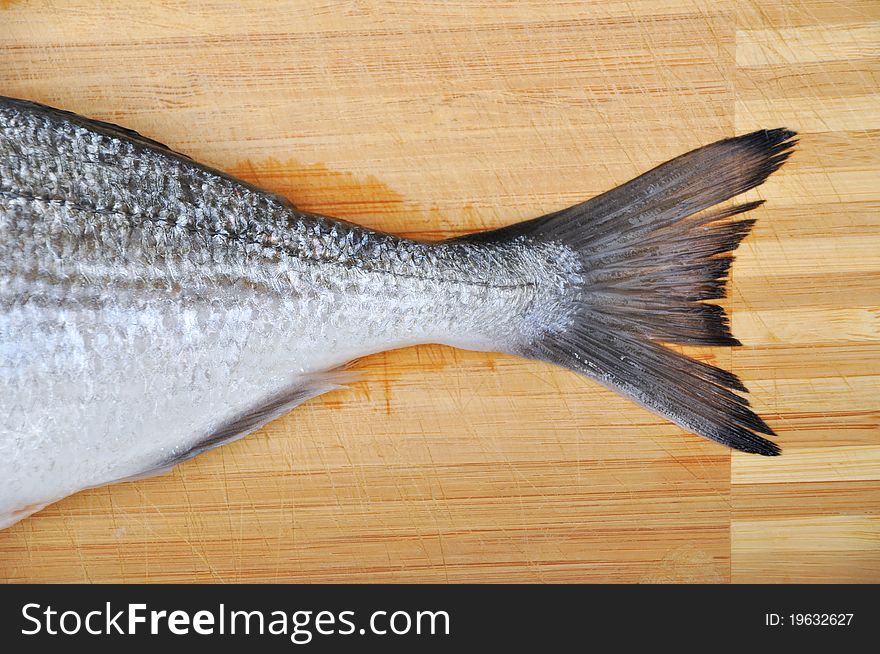 The tail of a fresh bream fish. The tail of a fresh bream fish