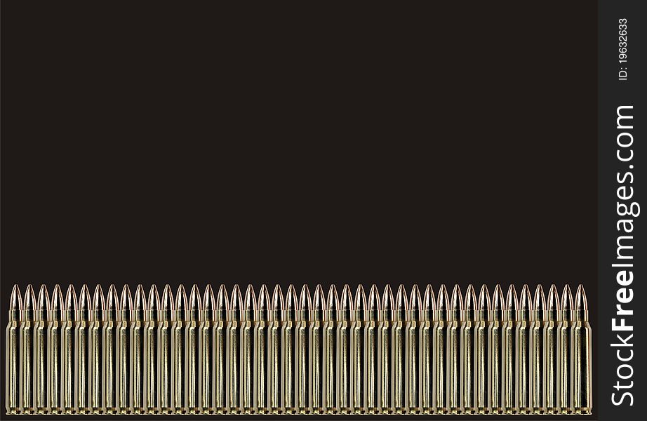 Single row of bullets on a black background