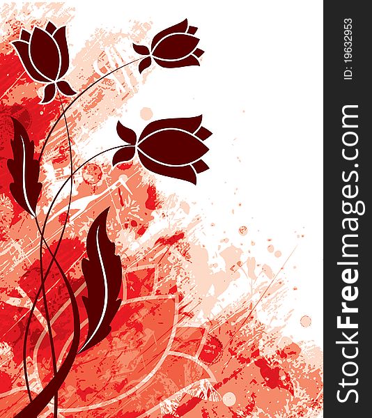 Red abstract background with flowers. Red abstract background with flowers