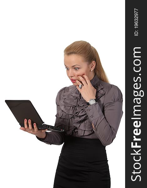 Young businesswoman hold a notebook. Young businesswoman hold a notebook