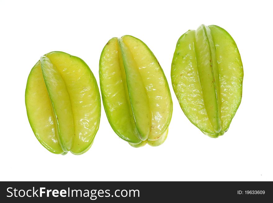 Three Green Star Fruits Isolated On White Background
