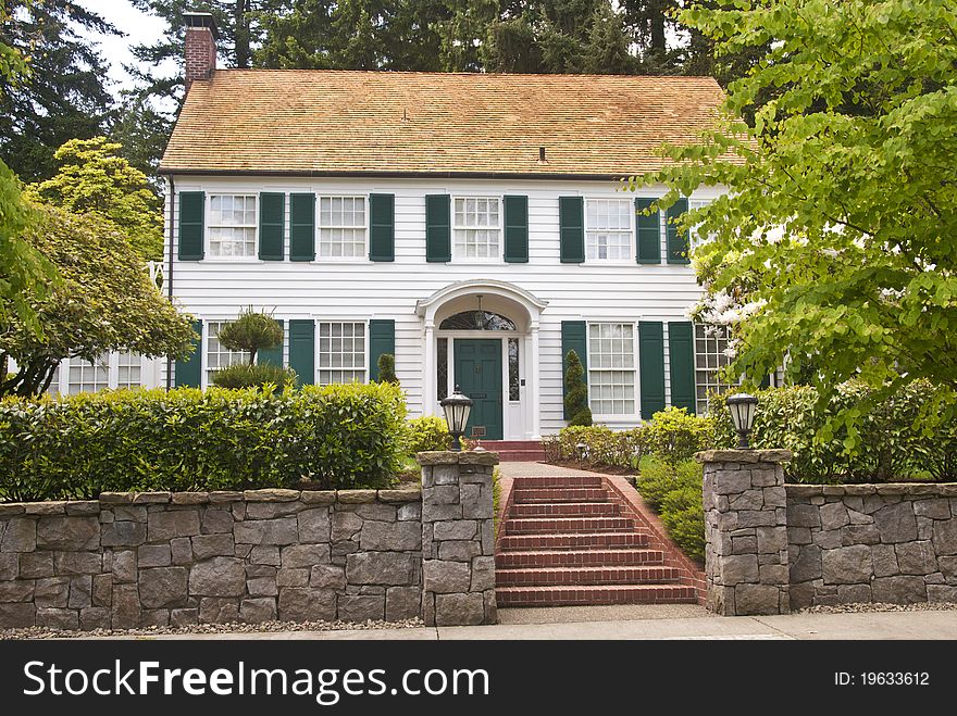 Classic American wooden clapboard house. Classic American wooden clapboard house