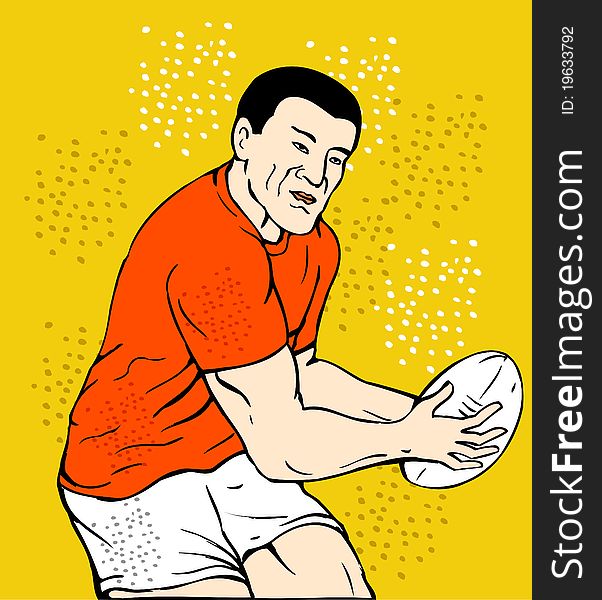 Illustration of a rugby player running passing the ball done in sketch style. Illustration of a rugby player running passing the ball done in sketch style