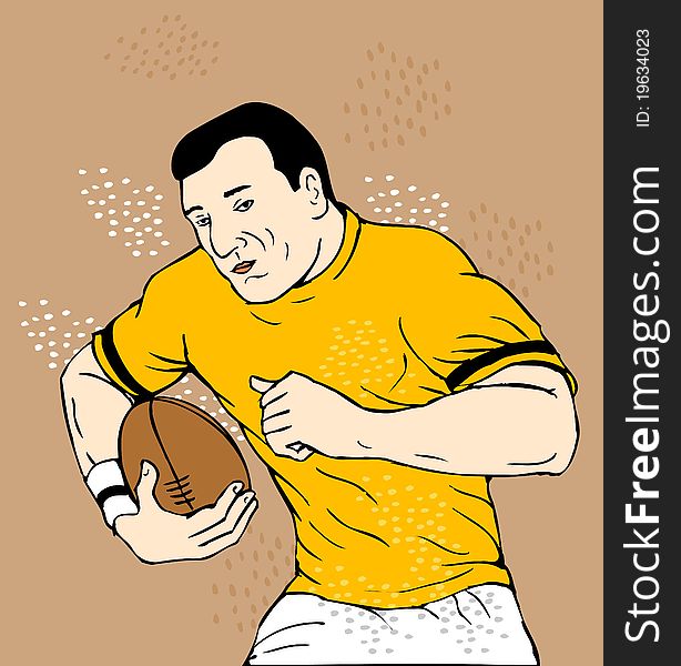 Illustration of a rugby player running with ball done in sketch style