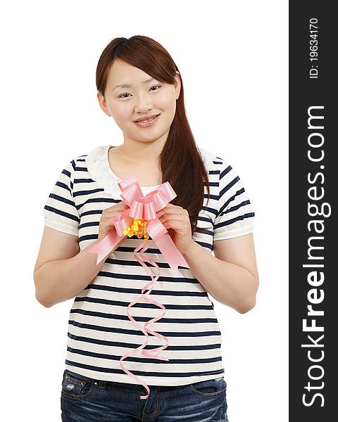 Portrait of young asian woman with a ribbon