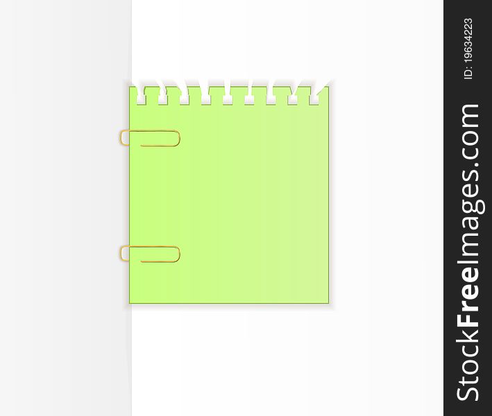 The empty sheets of paper fastened by a paper clip. Vector illustration