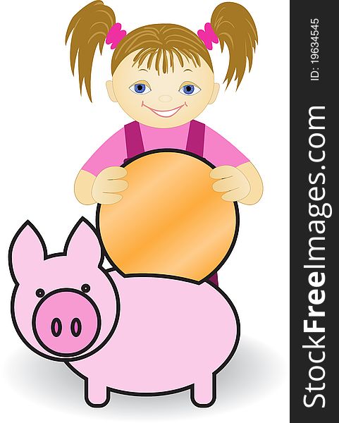 Girl And  Piggy Bank