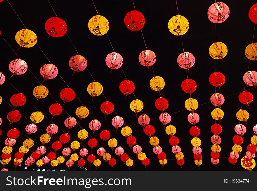 Many lanterns in taiwanese temple