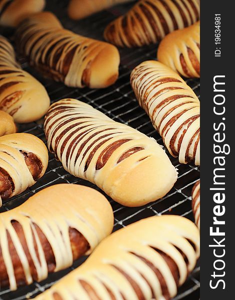 Fresh bread cake on cooler rack