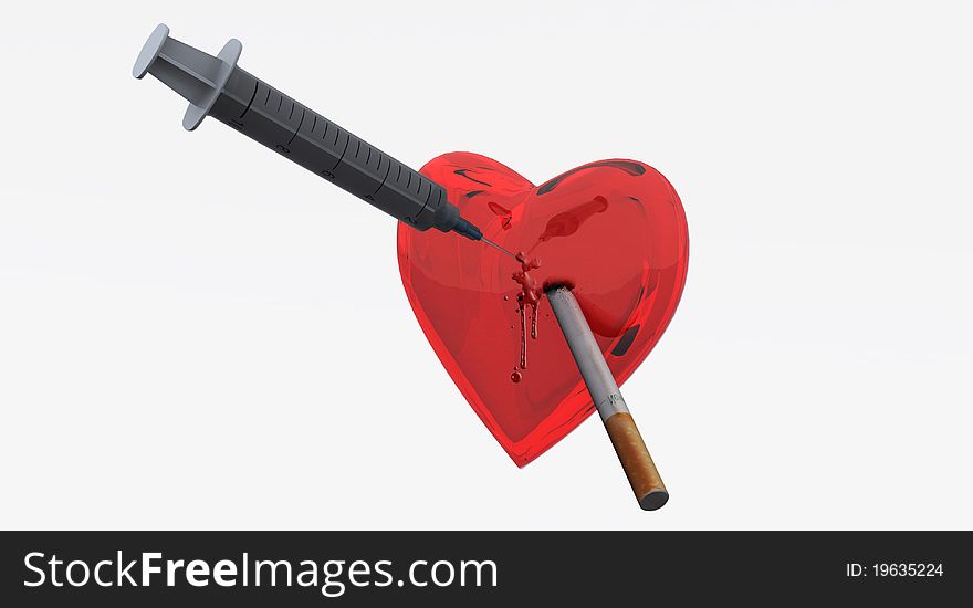 Heart and syringe and  cigarette