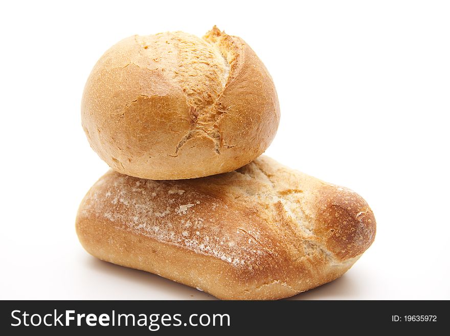 Baked rolls and onto white background