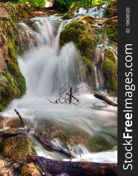 Long exposure image of waterfall in Plitvice lake (Plitvicka jezera) natural national park, Croatia