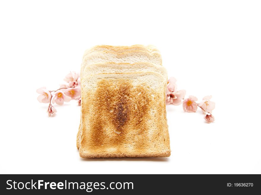 Toasted white bread and with flowering branch