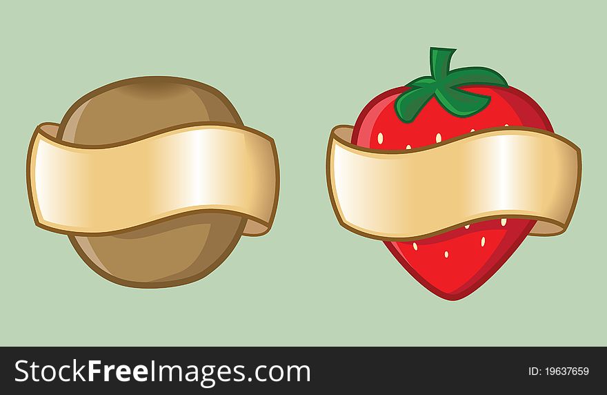An image of fruit (kiwi, strawberry) covered with editable banner. An image of fruit (kiwi, strawberry) covered with editable banner