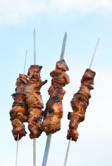 Grilled Delicious Kebabs Over Grill Royalty Free Stock Photos