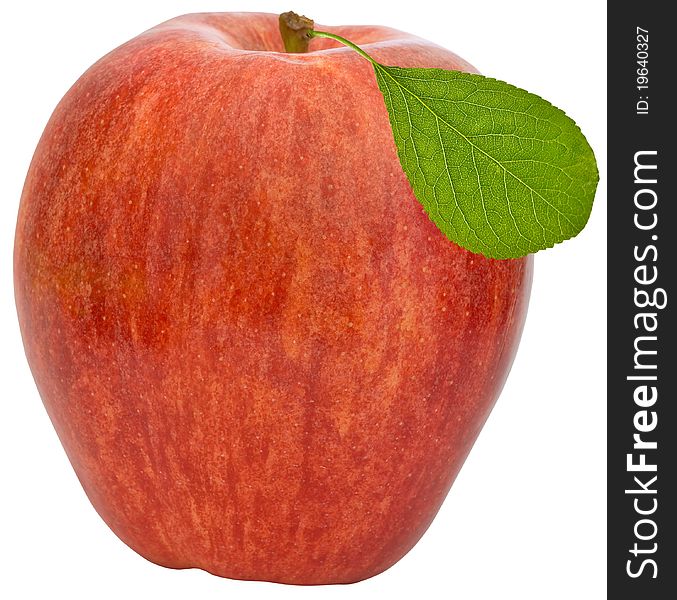 Apple with green leaf isolated on the white background. Apple with green leaf isolated on the white background