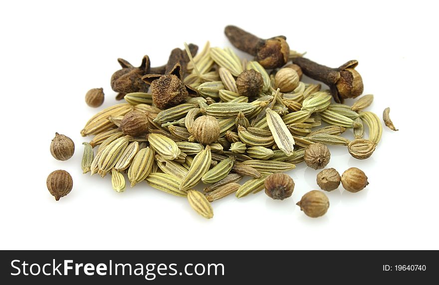 Fragrant spices on a white background