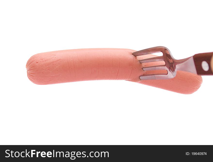 Sausage On A Fork Isolated