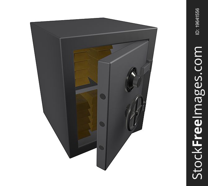 3d Metal safe with gold bullion