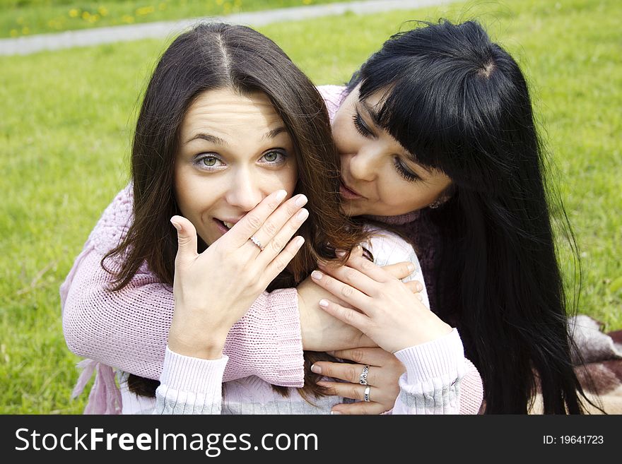 Portrait of smiling mother and teenage daughter hugging in the park happy. Portrait of smiling mother and teenage daughter hugging in the park happy