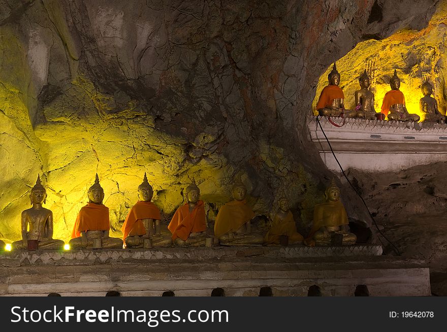 Statue image of buddha in the cave at phetchaburi province Thailand