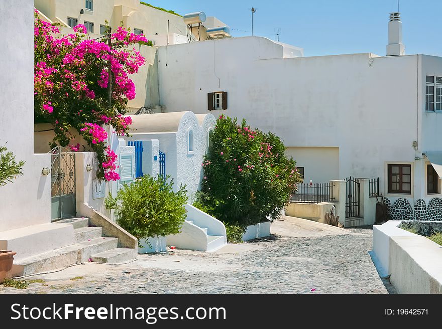 Colorful Old Street In Fira, Santorini