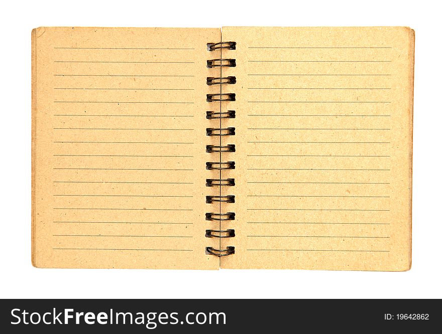 Brown notebook with line 2 page isolatw