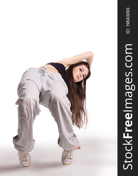 The hip-hop dancer on the white background.