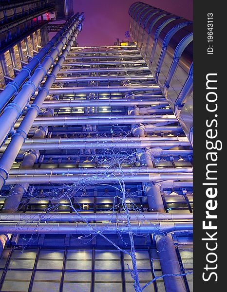A night time shot of the Lloyd's Building, Lime Street, London UK. A night time shot of the Lloyd's Building, Lime Street, London UK