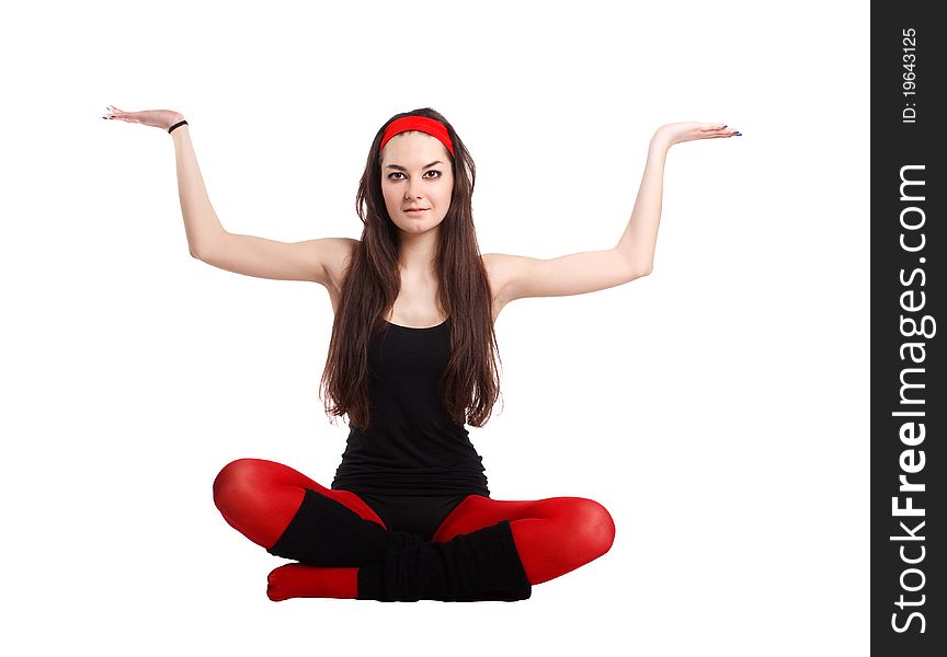 Women in yoga style on the white background.