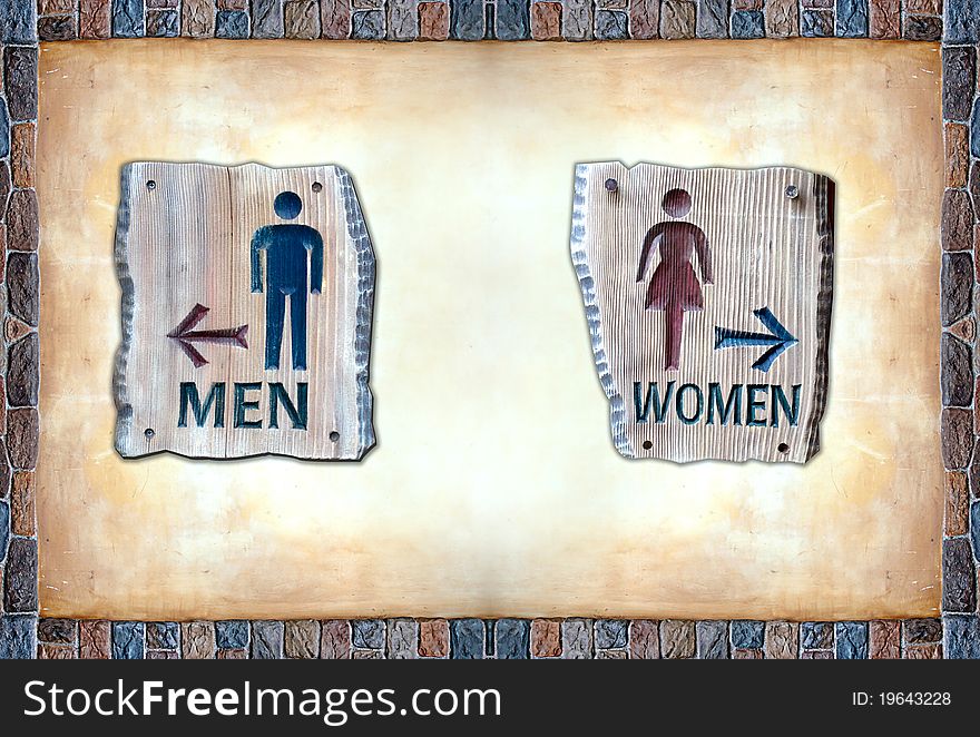 Men and Women Sign over color rock frame board