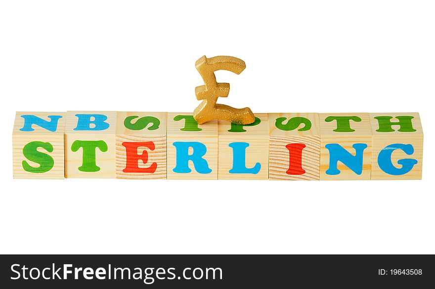 Alphabet wood blocks forming the word sterling isolated on a white background. Alphabet wood blocks forming the word sterling isolated on a white background