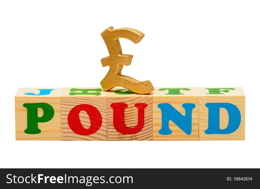 Alphabet wood blocks forming the word pound isolated on a white background. Alphabet wood blocks forming the word pound isolated on a white background