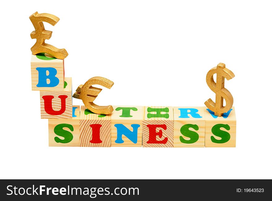 Alphabet wood blocks forming the word Business isolated on a white background. Alphabet wood blocks forming the word Business isolated on a white background