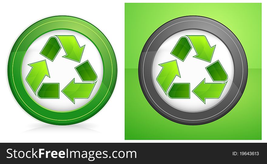 Green recycle symbol in round isolated on white background,  illustration. Green recycle symbol in round isolated on white background,  illustration
