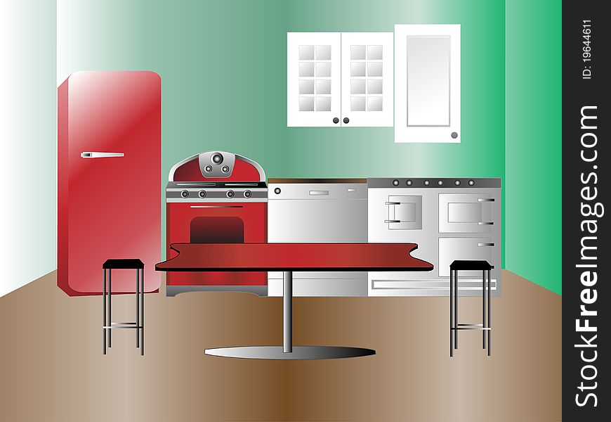 Modern kitchen interior ,  illustration