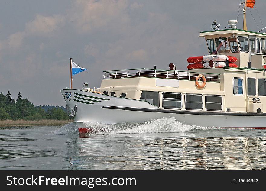 Picture of a tourist ferry on chiemsee in bavaria. Picture of a tourist ferry on chiemsee in bavaria