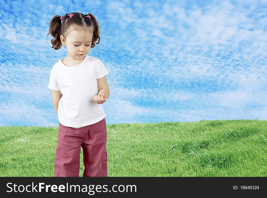 The child playing in the field