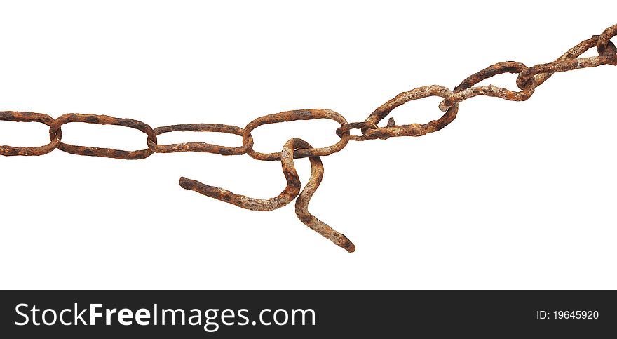 Very old rusty chain isolated on a white background