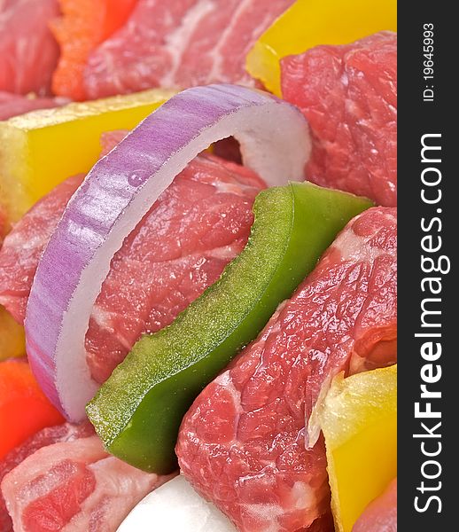 Beef kebabs with onions and bell peppers