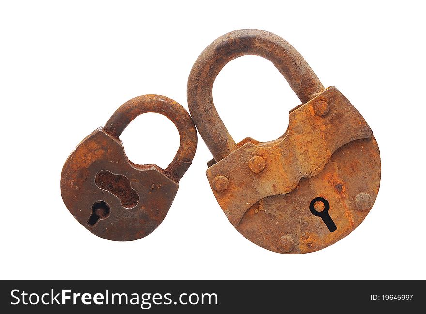 Two padlock old isolated on white a background