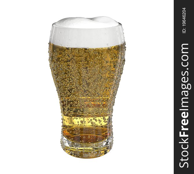 Very high resolution 3d rendering of a glass of fresh beer.