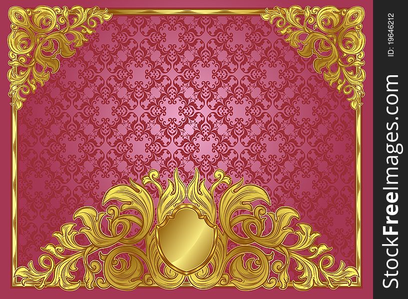 Red vintage background with golden elements, all elements are grouped
