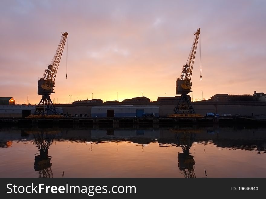 Cargo cranes on the River Wear in Sunderland. Cargo cranes on the River Wear in Sunderland