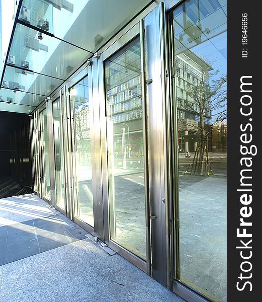 Transparent door of modern building